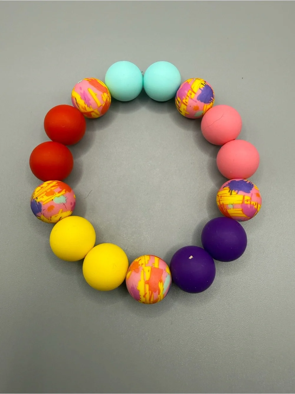 Colorful Beaded Silicone Keychain Bracelet - Handmade #K0344C